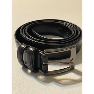 Mio Marino Leather Dress Belt Mens 48 Black Excellent Gunmetal Buckle